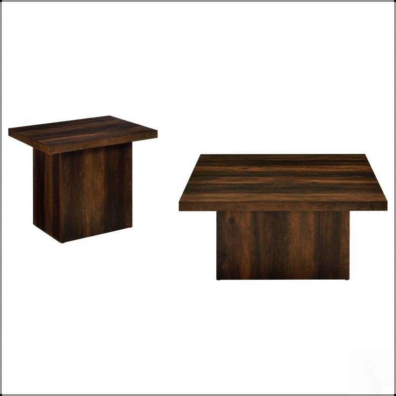 Ensemble de tables basses 2 pièces Dark Pine avec socles audacieux, parfait pour les salons modernes et élégants