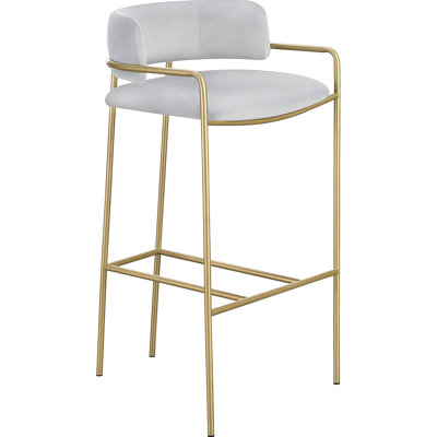 Tabouret de salle à manger à dossier bas gris et doré séduisant - siège sophistiqué Mid-Century moderne, tissu velours, structure de ton doré, 19,33 po de largeur, 36,5 po de hauteur, tabouret de salle à manger