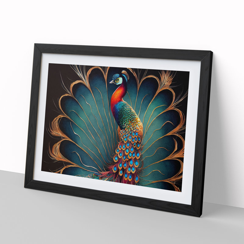 XH1022-6847X Peacock - Picture Frame Print, Black, 25cm H x 34cm W x 2cm D
