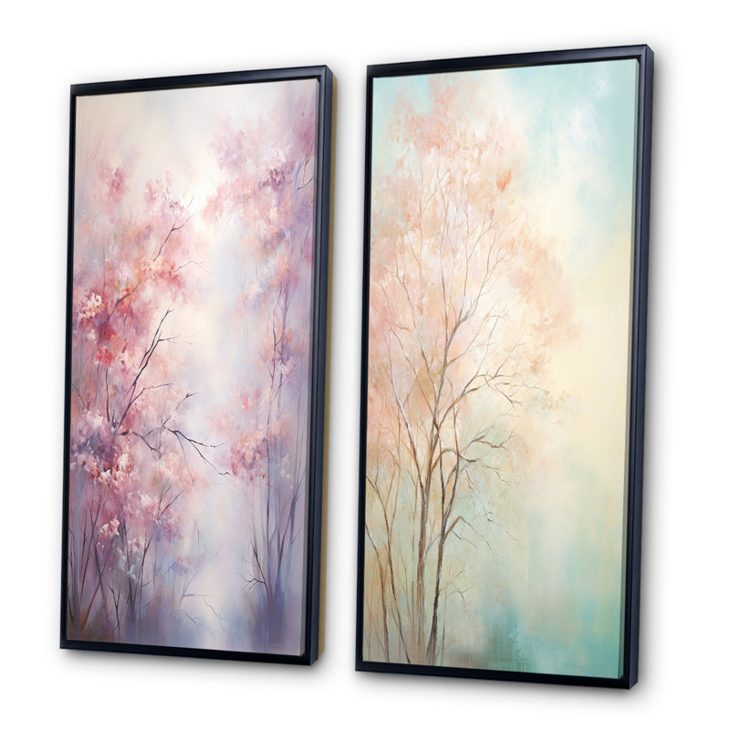 «Pink Trees Romantic Impression», 2 pièces, H 32 po x l 32 po, Cadre noir