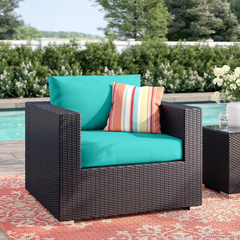 Convene Wicker Rattan Outdoor Patio Arm Chair with Cushions, Turquoise