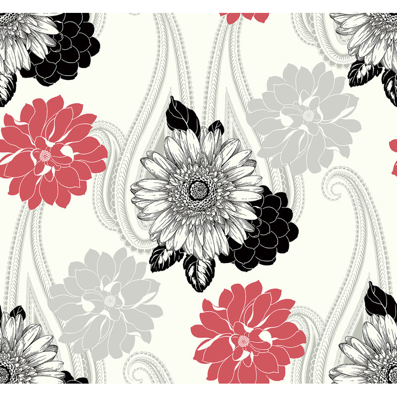 Papier peint à motif cachemire floral argenté Seaiff Designs Tiffany, Rose