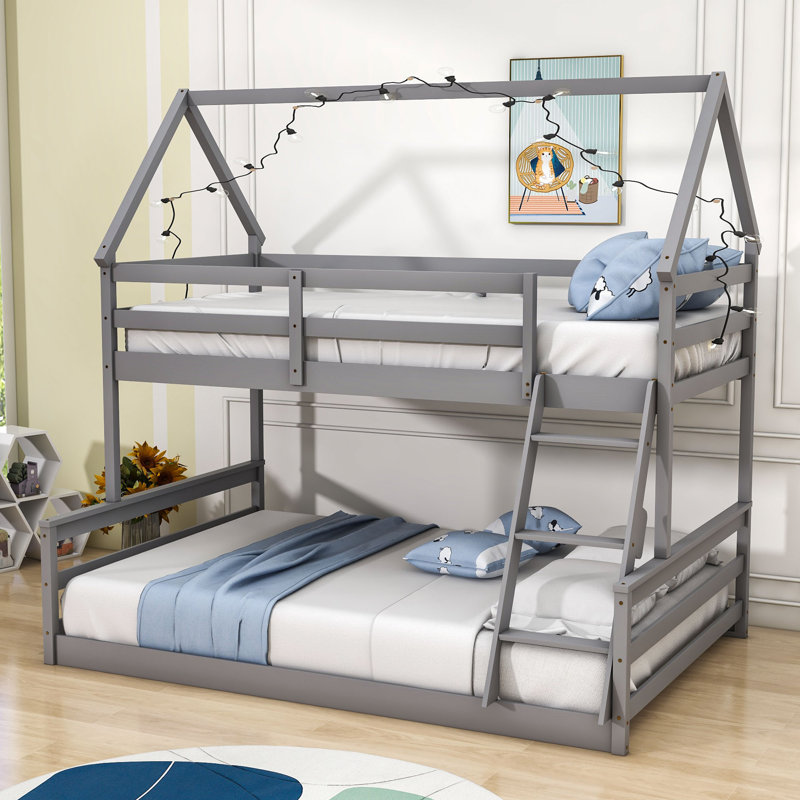 Lit superposé simple au-dessus d'une chambre double avec échelle intégrée Godana, gris