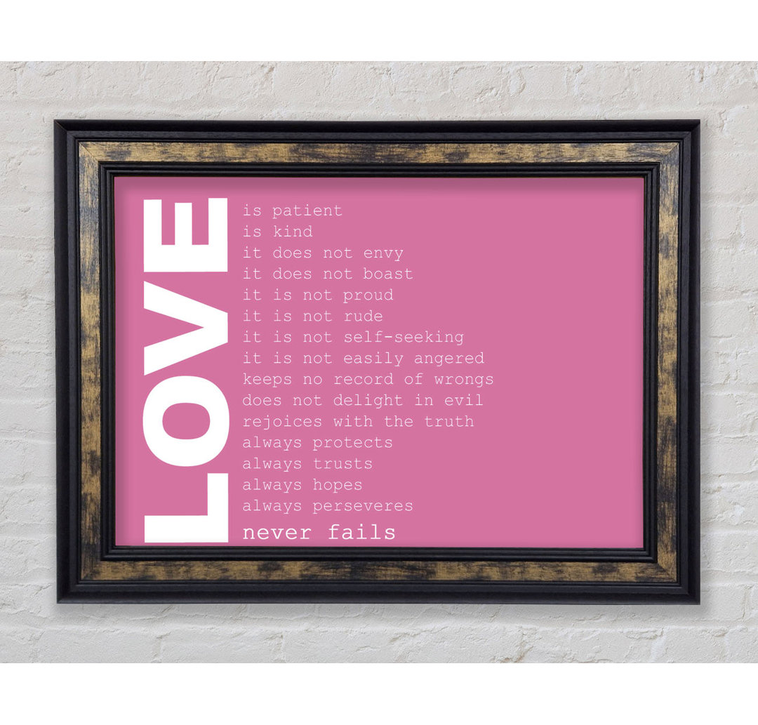 Love Never Fails Pink - Single Picture Frame Typography