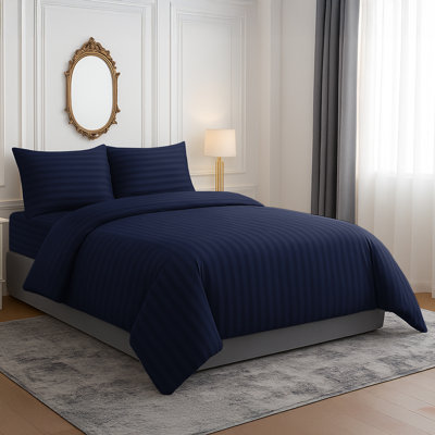 Microfiber Striped Duvet Cover Set with Matching Pillowcases and Stripe Fitted Sheet