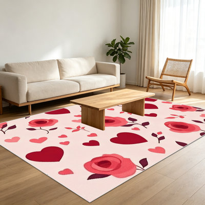 Tapis 1 pièce à motif floral et sur le thème du cœur pour le salon, doux et confortable, convient à toutes les saisons, facile à entretenir, tapis de sol d'intérieur lavable à la machine, sous la table de campagne convenant à la chambre à coucher