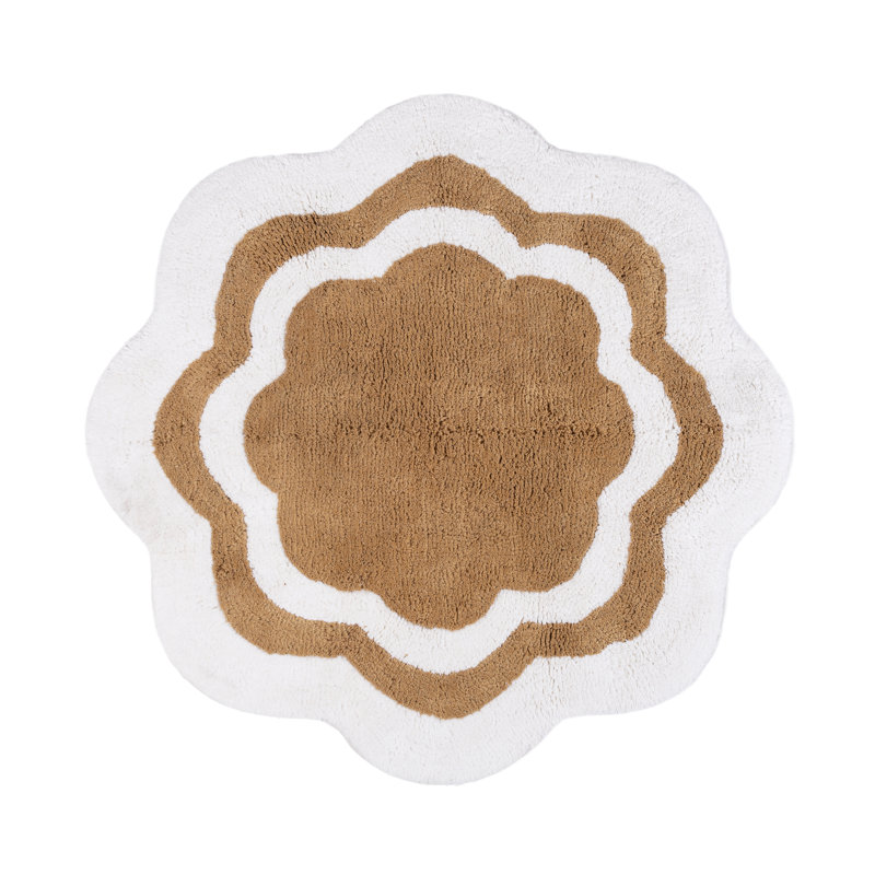 Tapis de bain 100% coton, Blanc / centre taupe