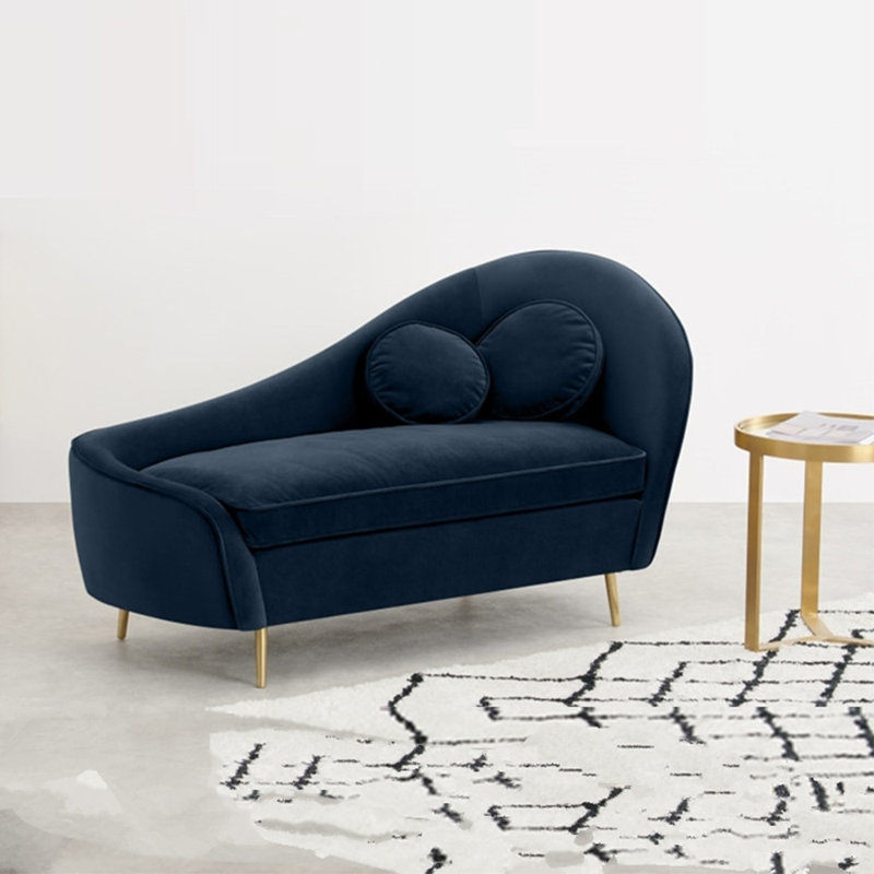 Chaise longue rembourrée Elegant Fashion, Accoudoir à droite (vu de face), Bleu foncé