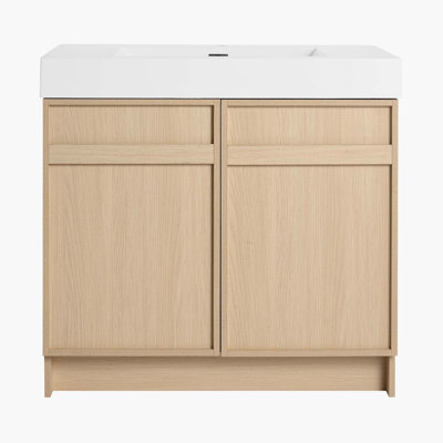 Meuble-lavabo sur pied 36 po avec lavabo en résine blanche et 2 portes d'armoire à fermeture en douceur