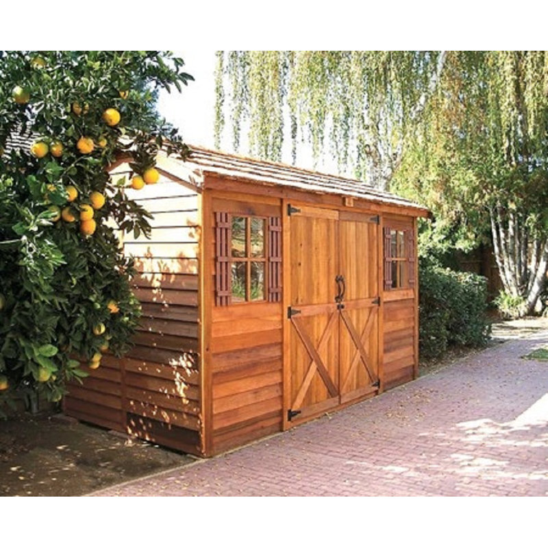 Longhouse 12 ft. W x 10 ft. D Western Red Cedar Wood Storage Shed, 112" H x 144" W x 120" D