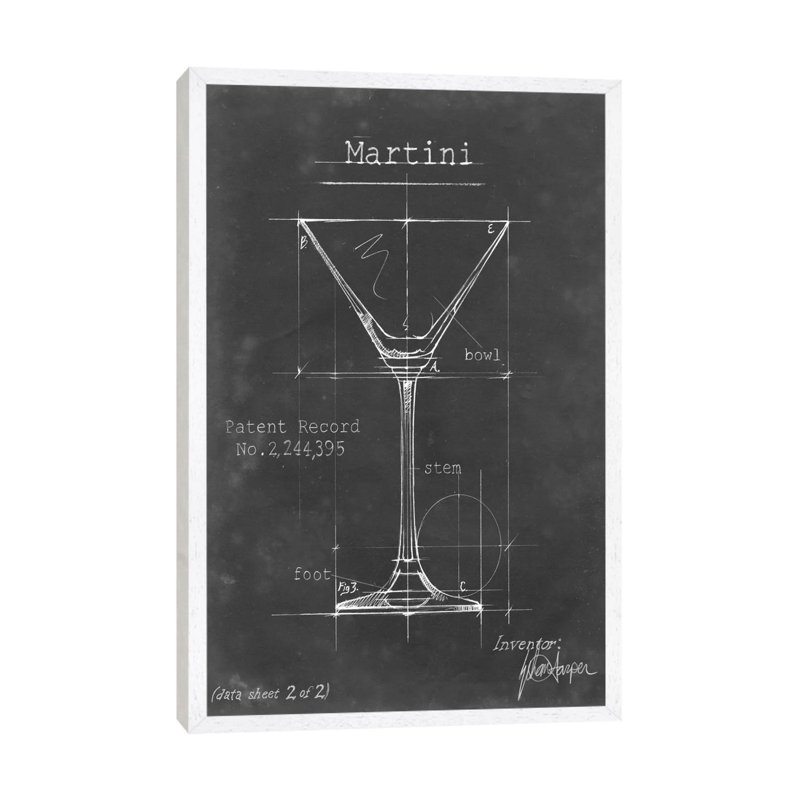 Barware Blueprint V by Ethan Harper - Floater Frame Print on Canvas, White Framed, 66.04 cm H x 45.72 cm W