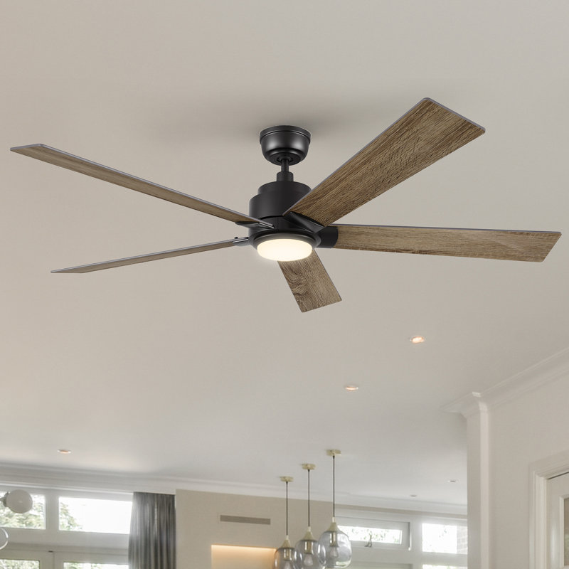60'' Ceiling Fan with LED Lights, Black, Gray Oak
