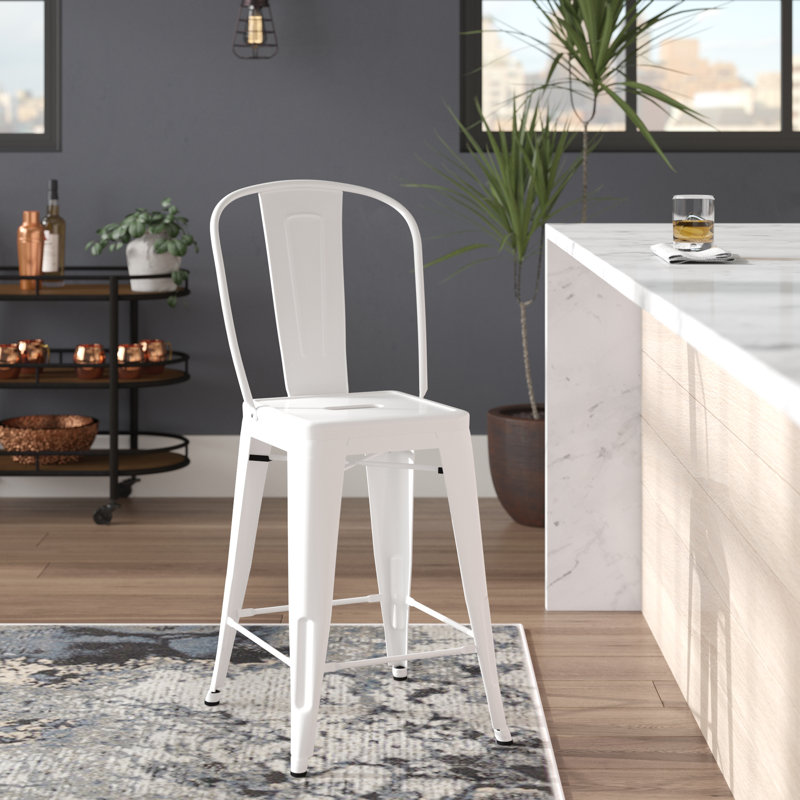 Tabouret de bar Iddings, Blanc lustré, 1, Tabouret de comptoir (siège d'une hauteur de 24 p