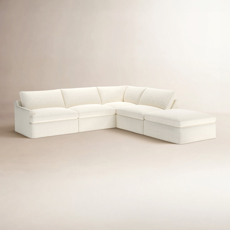 Canapé modulaire 5 pièces Wrenley, Tissu performance bouclé Davis Pearl, Croisière à la dérive