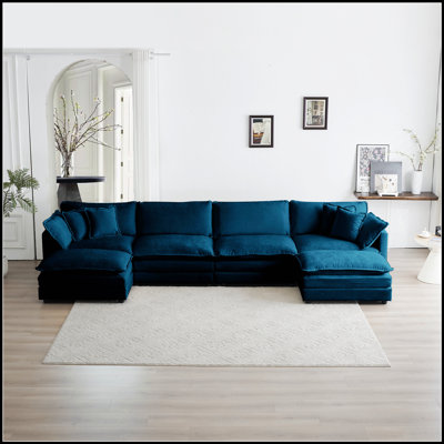4-Piece Upholstered Sectional Sofa With 2 Seater And Ottomans, High-End Chenille Fabric For Ultimate Comfort And Versatility
