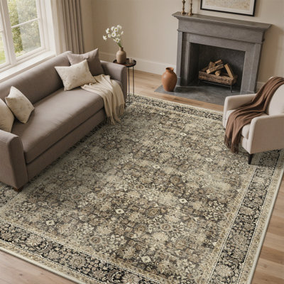 Tapis antidérapant lavable résistant aux taches pour le salon, la salle à manger et la salle à manger brun - 5 pi x 7 pi