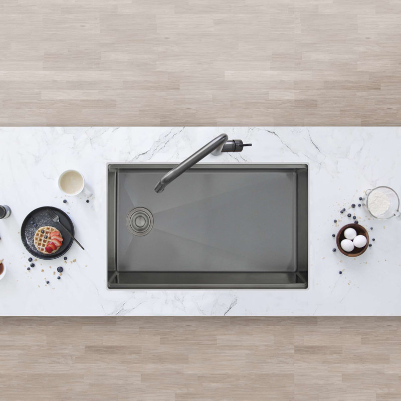 Stylish Versa33 Undermount 33" Workstation 16-gauge Single-Bowl Kitchen Sink, Graphite Black