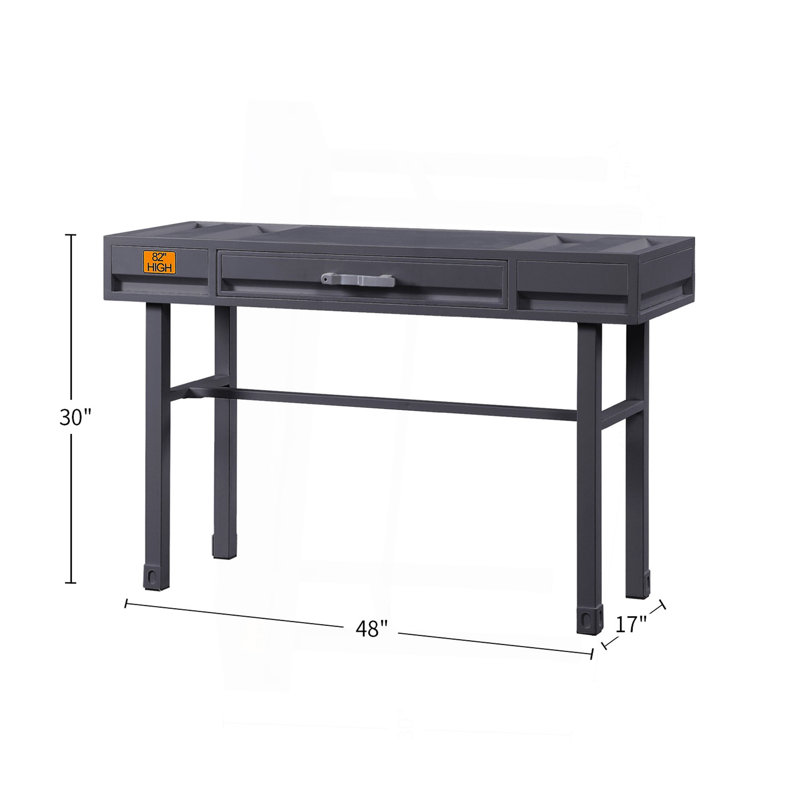 Metal Vanity Desk With One Drawer, Gunmetal, Gunmetal