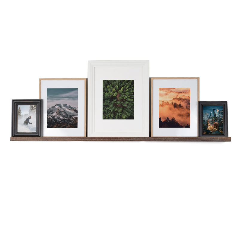 Essiemae Solid Wood Picture Ledge Wall Shelf, 2" H x 52" W x 3.4" D, Burnt Brown