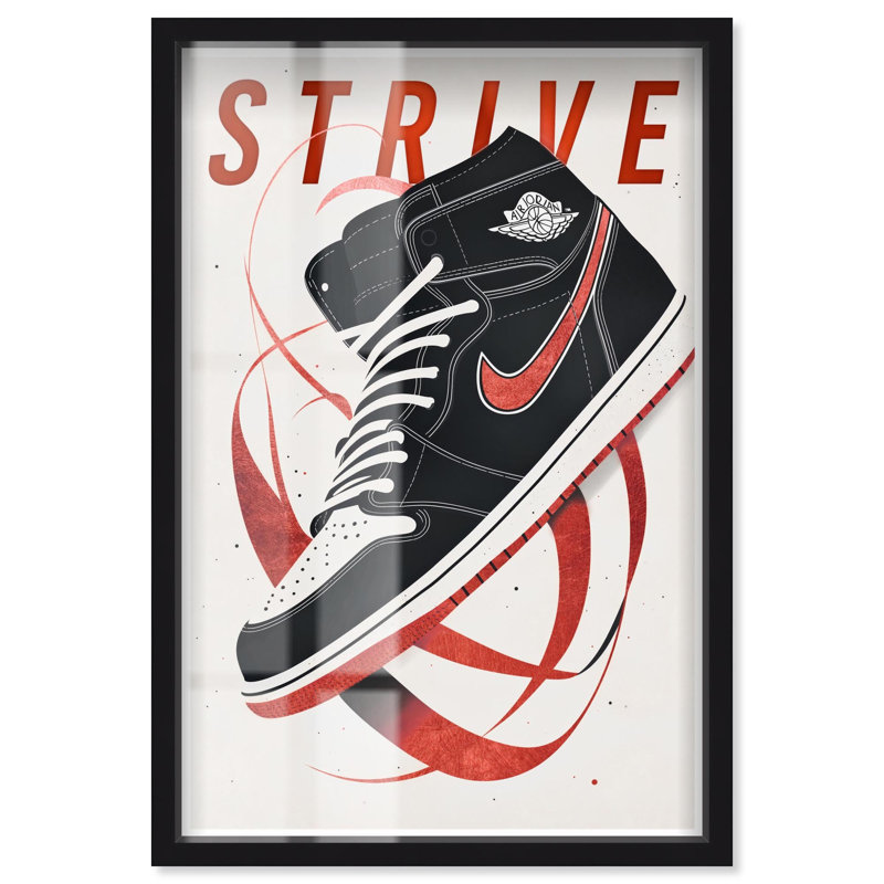 Décoration murale Sneaker Red Ribbon Sneaker Shadowbox par Art Remedy, H 31 po x l 21 po, Noir
