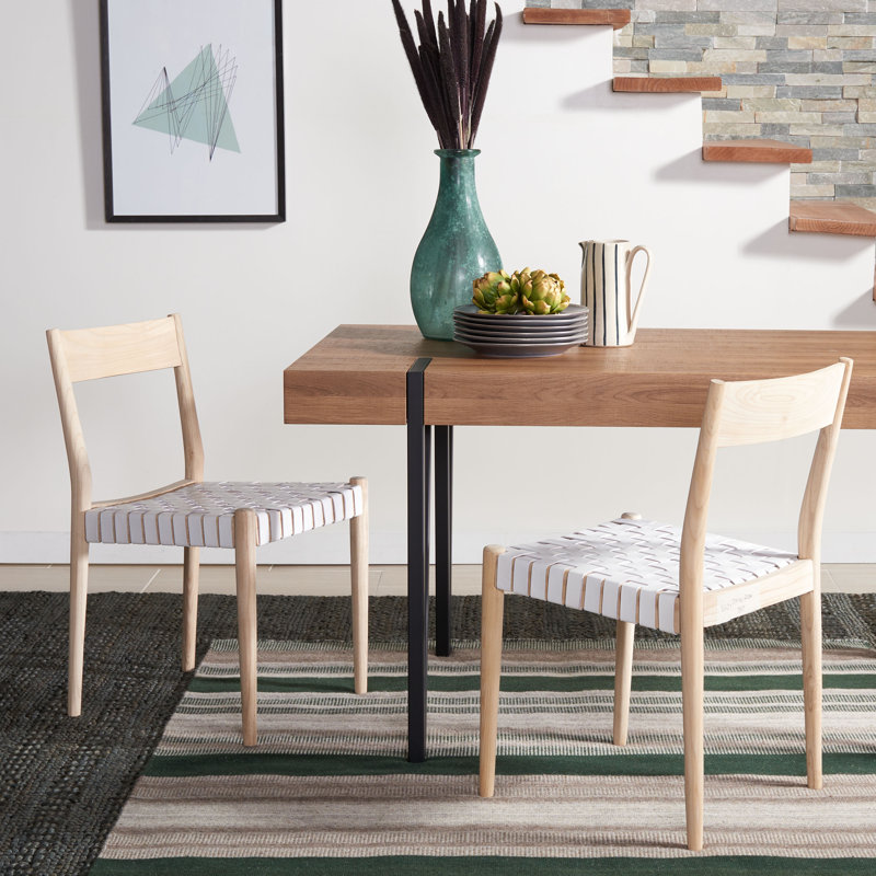 Chaise d'appoint en bois massif Cosme, Blanc / bois clair