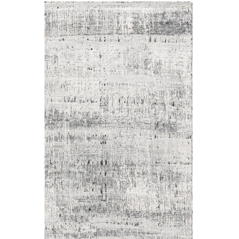 Tapis noir / gris tissé à la main en viscose / coton / laine Bedford, Rectangle 9 pi x 12 pi