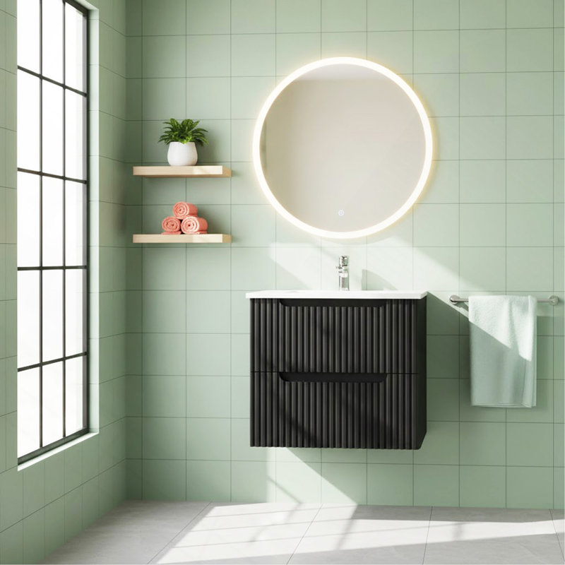 Ensemble de meuble-lavabo mural 24 po avec évier flottant, système de fermeture en douceur, 2 très grands tiroirs, noir