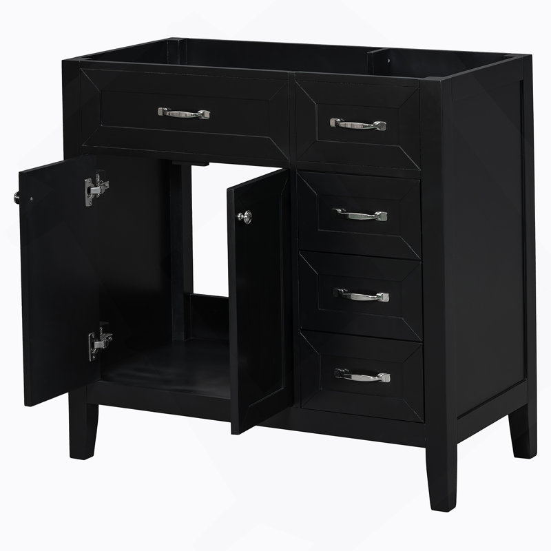 Meuble-lavabo 36 po sans lavabo, base d'armoire seulement, armoire de salle de bain, Noir