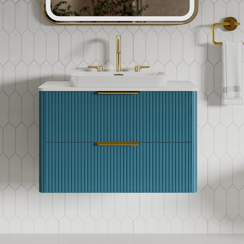 Meuble-lavabo 30 po avec aigue-marine rayé entièrement assemblé avec lavabo en céramique, meuble-lavabo autoportant pour salle de bain moderne, pré-assemblé