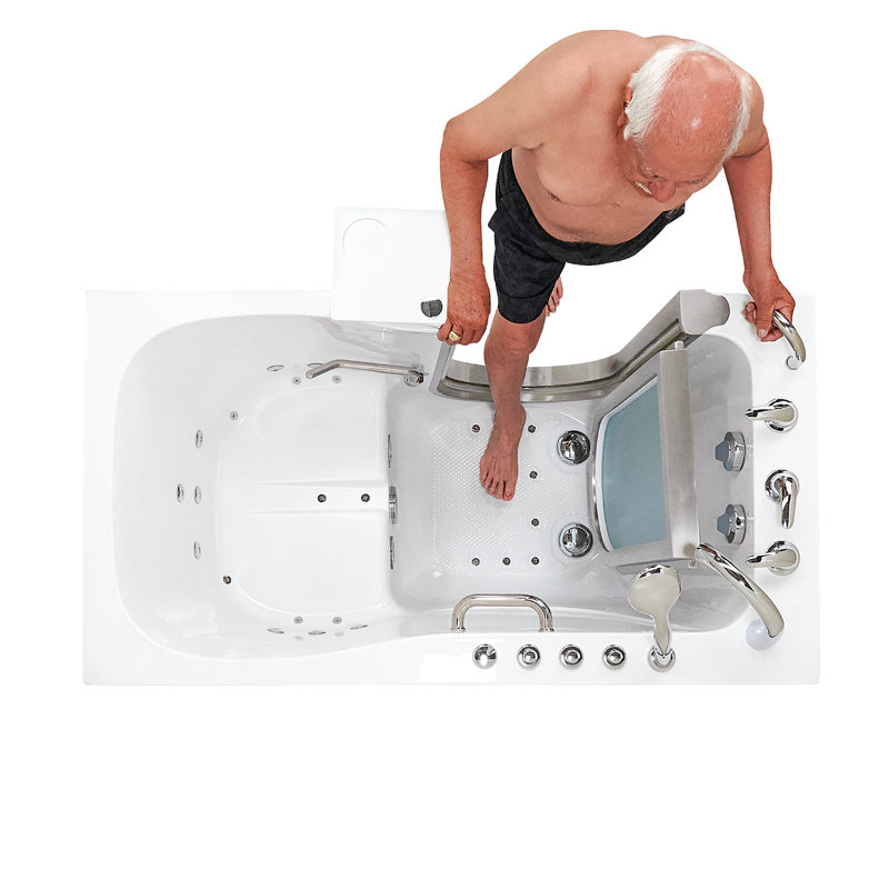 Ella Deluxe 30"x55" Acrylic Air and Hydro Massage Walk-In Bathtub with Right Inward Swing Door, 5 Piece Fast Fill Faucet, 2" Dual Drain