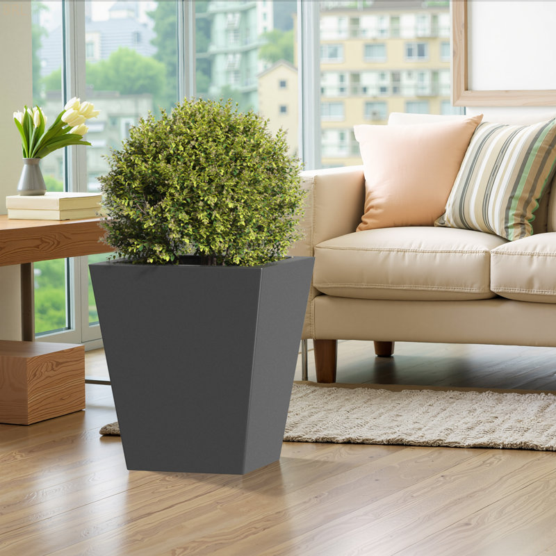 Tall Metal Tapered Planter – Large Outdoor & Indoor Garden Plant Pot With Drainage Hole And Rubber Plug, Stylish Burnished For Home And Patio