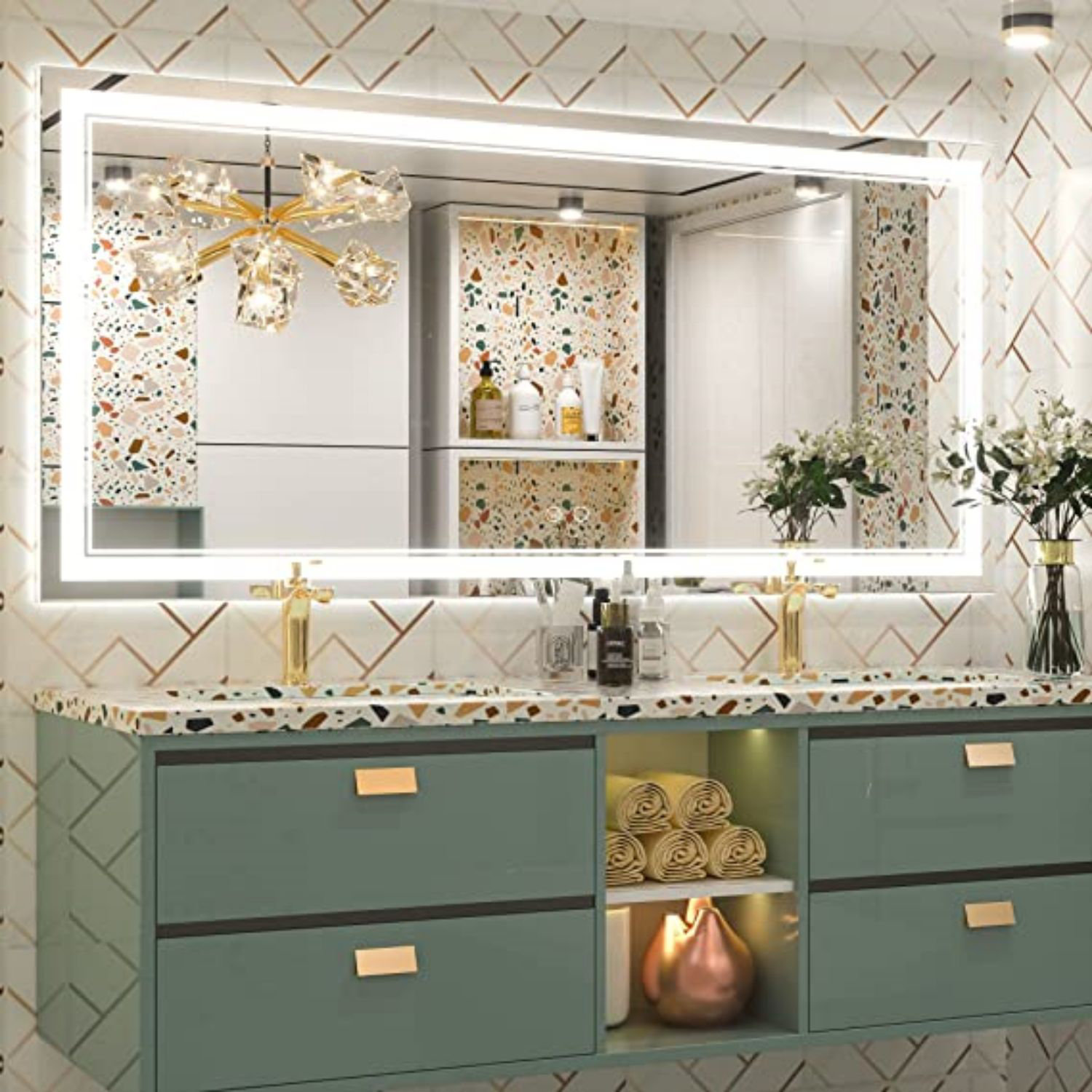 HomLux 60 in. W x 28 in. H Rectangular Frameless LED Light with Anti ...