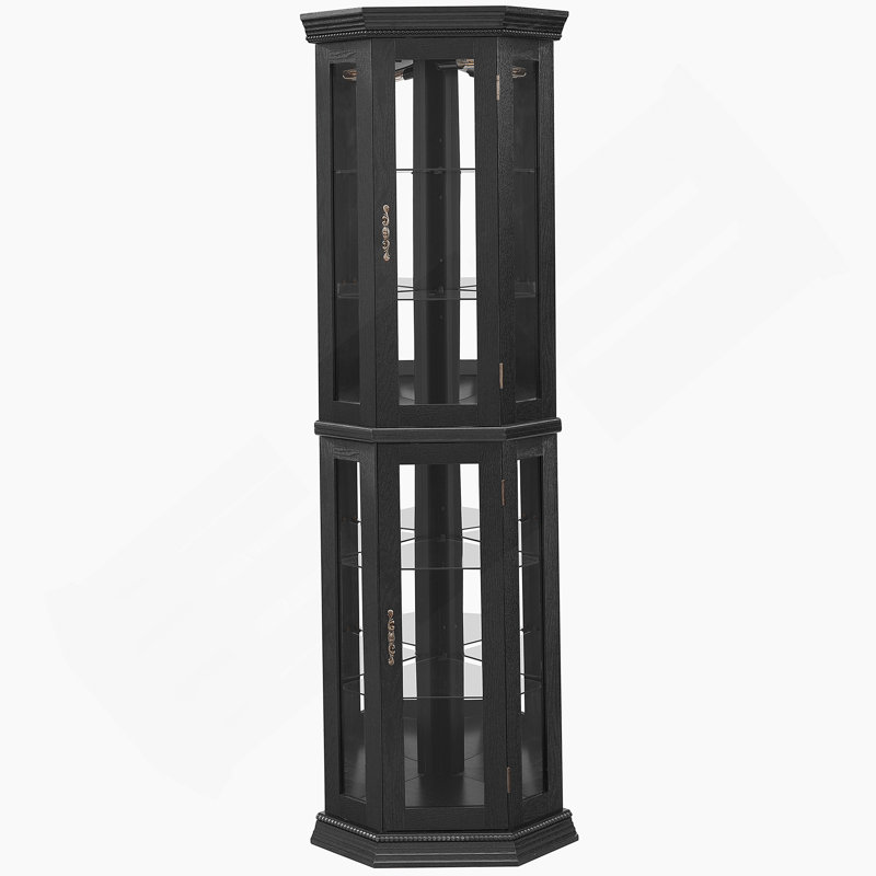Vitrine de coin lumineuse - étagère en verre avec portes en verre trempé, tablettes réglables et ampoule à perles incluse - armoire de bar idéale pour la décoration intérieure - NOIR