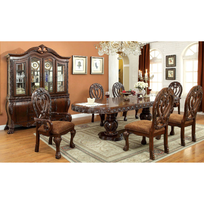 Chaises de salle à manger de luxe traditionnelles et luxueuses, 2 pièces, en bois massif de cerisier avec détails complexes et siège en tissu