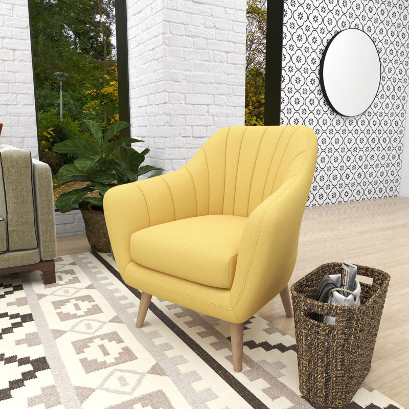 Fabric Tufted  Accent Chair, Bright Yellow