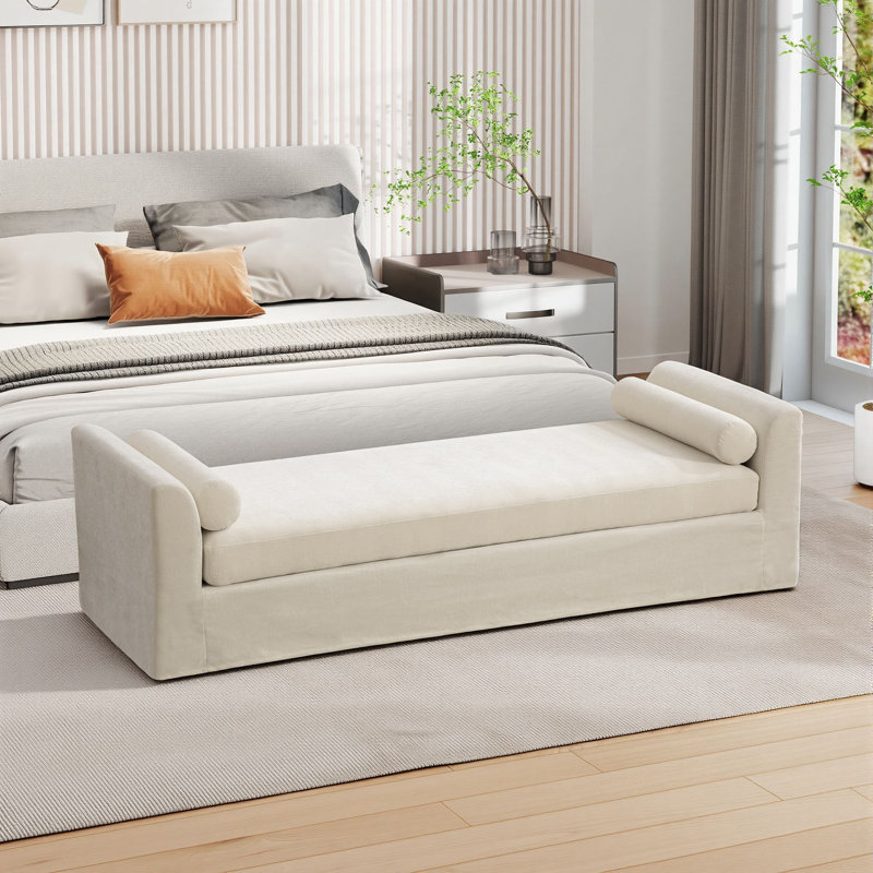 Upholstered Bench End of Bed, Beige