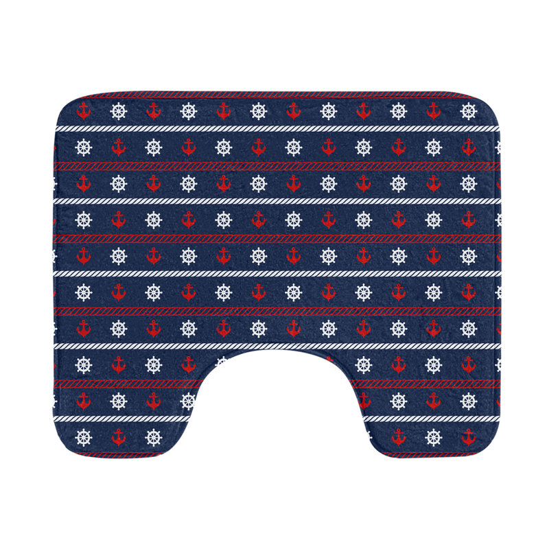 Tapis de salle de bain en forme de U bleu marine / bleu 20 po rouge blanc bleu foncé