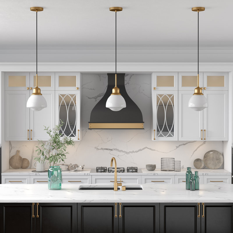 1 - Light Single Pendant, Brass, White