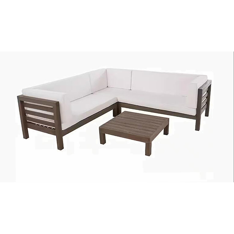 Ensemble de conversation modulaire en bois avec coussins Oana, Gris, Blanc