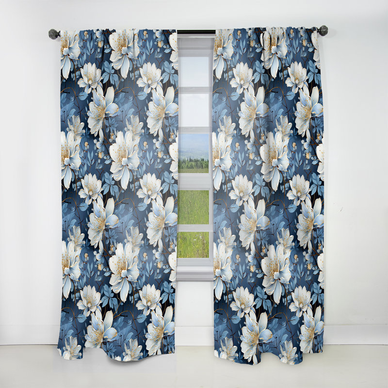 Artistic Blue Magnolia Essence Beauty I - Floral Curtain - Velvet Room Darkening - 1 Panel, 52" W x 95" L