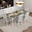 Ensemble de table de salle à manger extensible 7 pièces Retro avec 6 chaises rembourrées et un design en bois massif brun / blanc antique-1440591832
