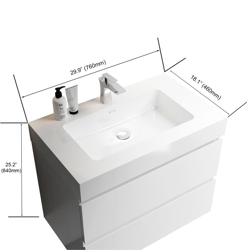 Élégant lavabo à surface solide blanc brillant pour une salle de bain élégante, sans drain ni robinet chic et pratique