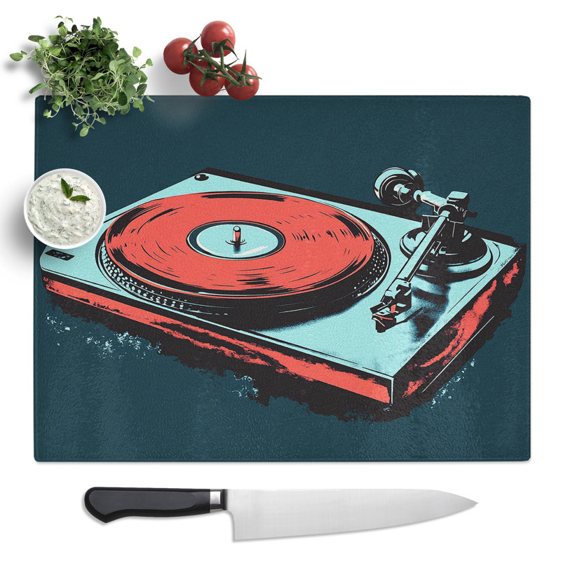 Record Player  Glass Chopping Board