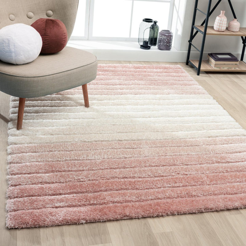 Tapis rayé rose / ivoire Lantanas, Rectangle 5 pi x 7 pi