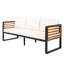 Grand ensemble de conversation extérieur pour 5 personnes avec coussins amovibles, structure en métal et bois d'acacia, canapé beige et table