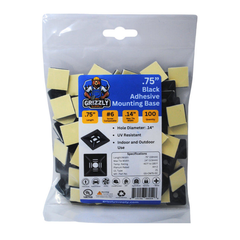 .75" 4-Way Adhesive Cable Mounts 100/bag, Black