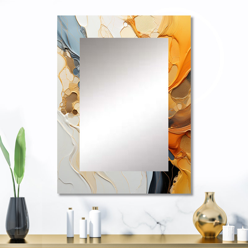 Orange orange, dessin au trait abstrait expressionniste - miroir mural décoratif, 32 po x 24 po