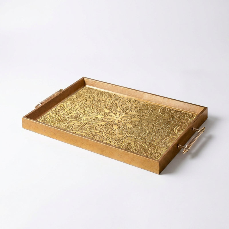Amira Embossed Gold Glass Tray