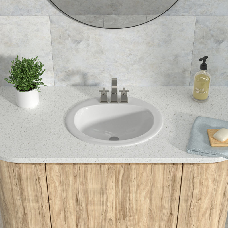20.5" X 18" Oval Drop-in Bathroom Sink, White Ceramic Vanity Basin With 3 Pre-drilled Holes, Modern Porcelain Wash Basin For Bathroom