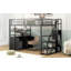  Lit mezzanine double en métal avec escalier de rangement, garde-robe intégrée, tablettes ouvertes et casiers, noir-922859837